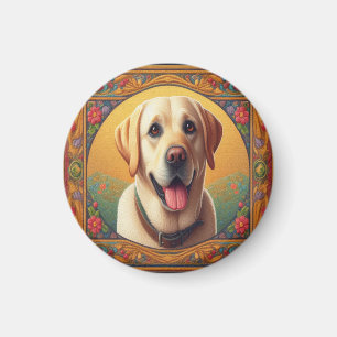 Floral Labrador Retriever Dog Colourful Border Magnet