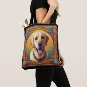 Floral Labrador Retriever Dog Colourful Border Tote Bag