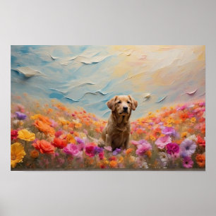 Floral Labrador retriever puppy downloadable Poster