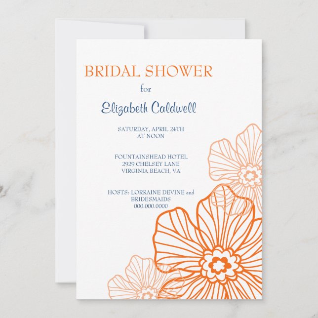 Floral Lace Bridal Shower Invitation | orange (Front)
