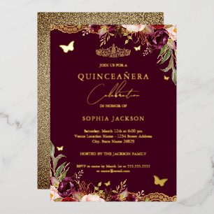 Floral Lace Burgundy Quinceanera Birthday
