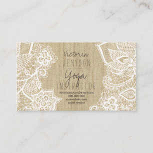 Floral lace burlap boho yoga instructor business card