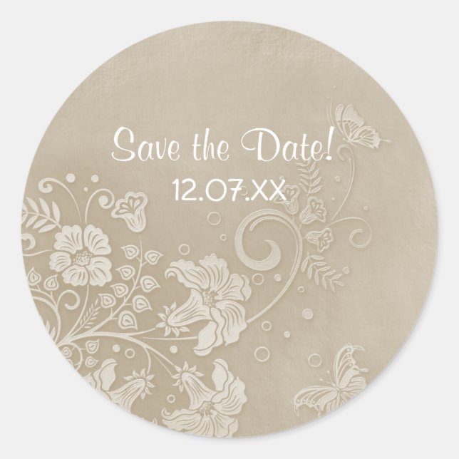Floral Lace Butterfly Wedding Classic Round Sticker (Front)