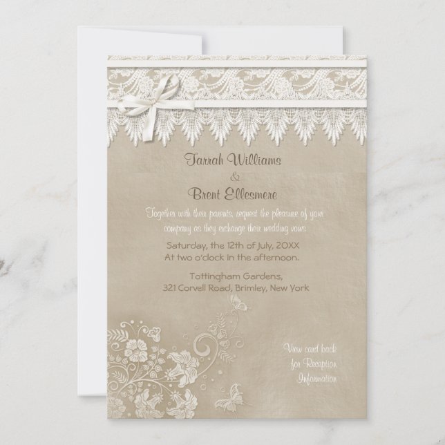Floral Lace Butterfly Wedding Invitation (Front)
