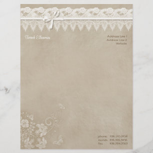 Floral Lace Butterfly Wedding Letterhead Template
