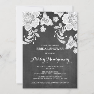 Floral Lace   Chalkboard Bridal Shower Invitation