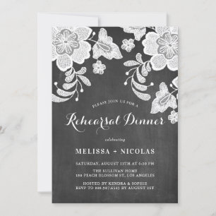 Floral Lace Chalkboard Rehearsal Dinner Invitation