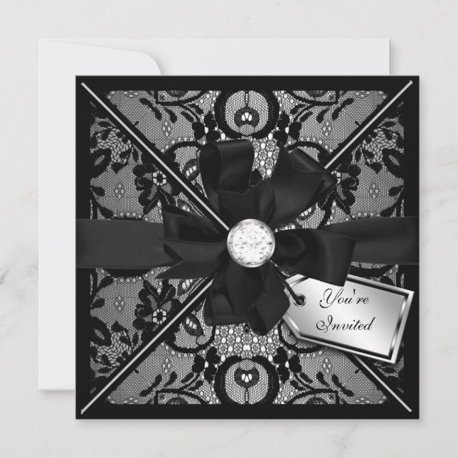 Floral Lace Invite with Diamond Bow (Front)