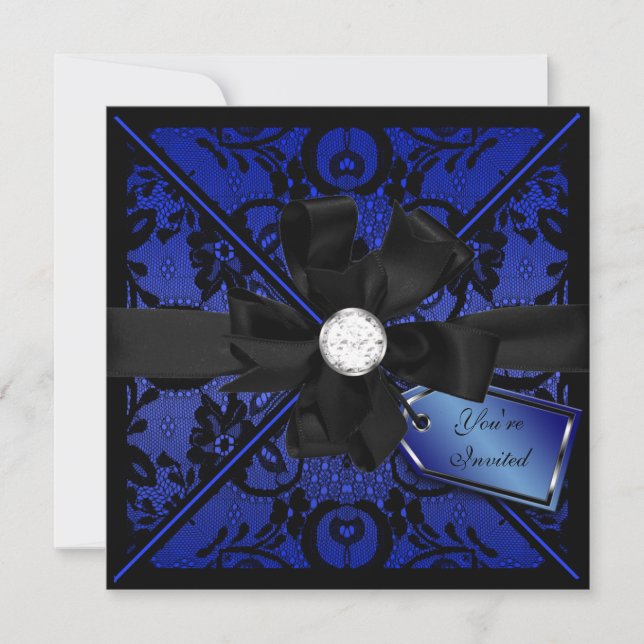 Floral Lace Invite with Diamond Bow (Front)