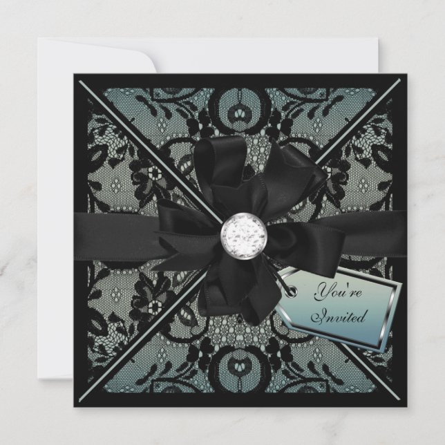 Floral Lace Invite with Diamond Bow (Front)