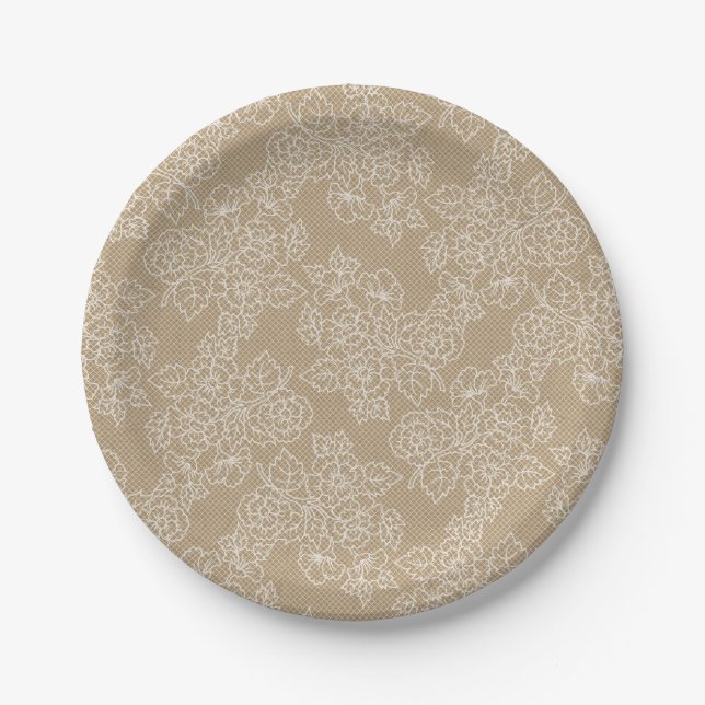 Floral Lace Kraft Custom Party Paper Plate (Front)