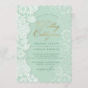 Floral Lace Mint Green Wedding Invitation