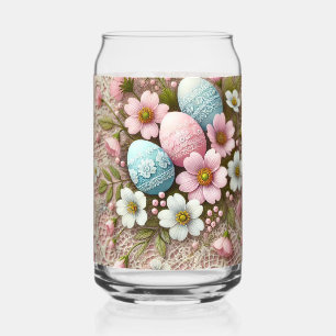 Floral lace pastel pink Easter eggs and flowers Can Glass