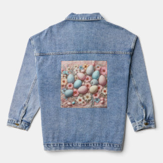 Floral lace pastel pink Easter eggs and flowers Denim Jacket