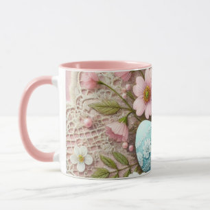 Floral lace pastel pink Easter eggs and flowers Mug