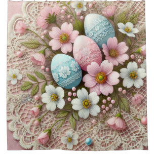 Floral lace pastel pink Easter eggs and flowers Shower Curtain