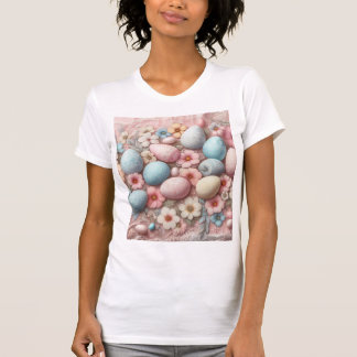 Floral lace pastel pink Easter eggs and flowers T-Shirt