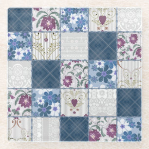 Floral Lace: Patchwork Seamless Background. Glass Coaster