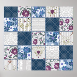 Floral Lace: Patchwork Seamless Background. Poster