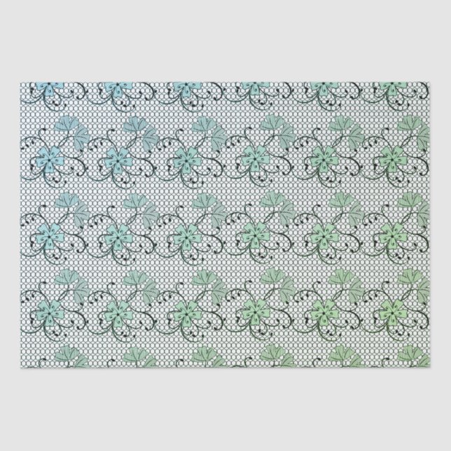 Floral Lace Pattern Blue And Green Tissue Paper (Front)