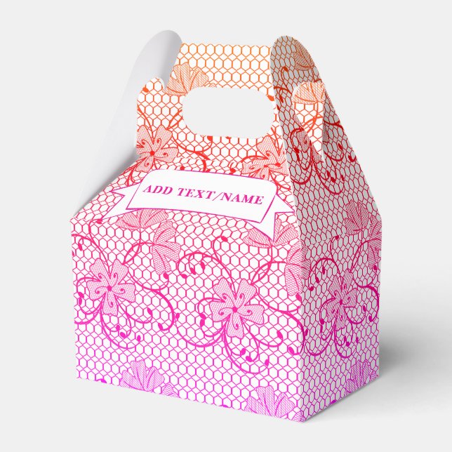 Floral Lace Pattern Pink and Orange Custom Favour Box (Front Side)