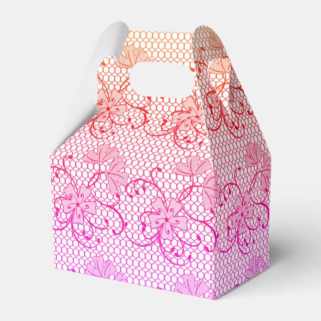 Floral Lace Pattern Shades of Pink and Orange Favour Box (Front Side)