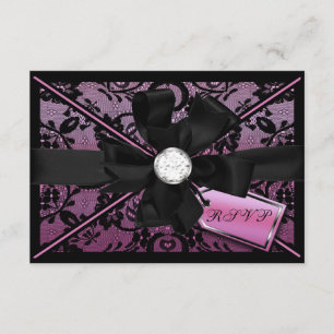 Floral Lace RSVP with Diamond Bow Card