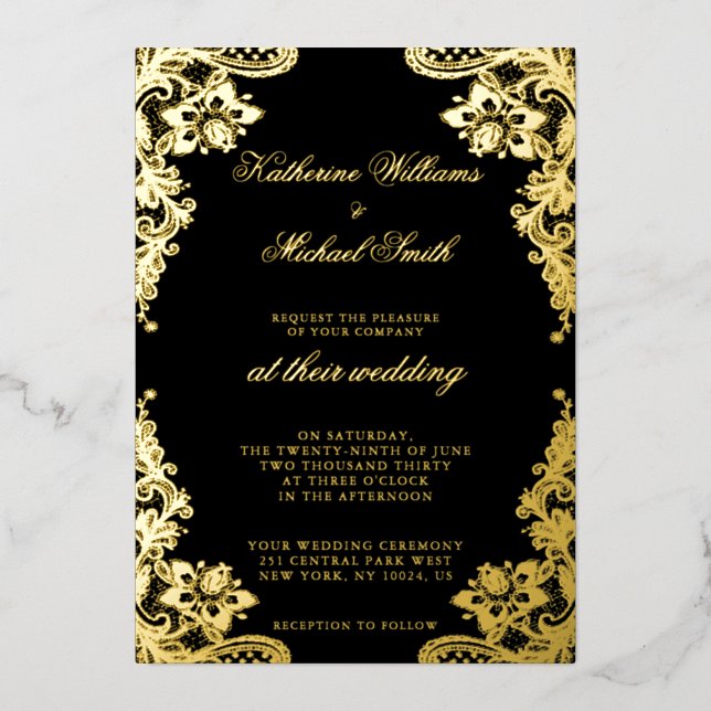Floral Lace Wedding Black And Gold (Front)