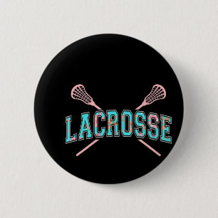Floral Lacrosse Crossed Sticks LAX Girly Teal PInk 6 Cm Round Badge