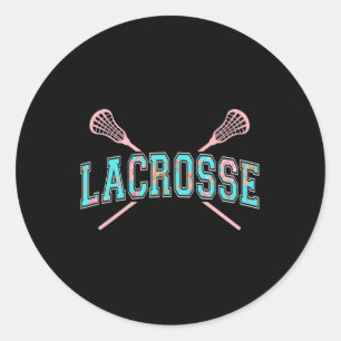 Floral Lacrosse Crossed Sticks LAX Girly Teal PInk Classic Round Sticker