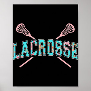 Floral Lacrosse Crossed Sticks LAX Girly Teal PInk Poster