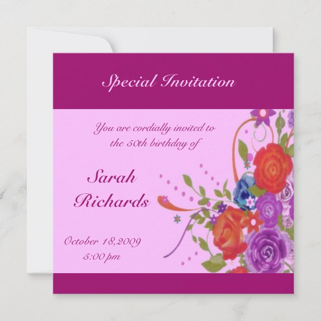 Floral Lady Birthday Invitation (Front)