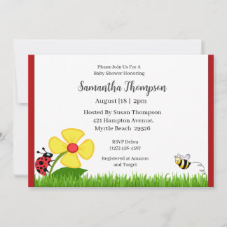 Floral Ladybug and Bee Baby Shower Invitation