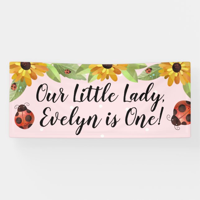 Floral Ladybug Birthday Party Banner (Horizontal)