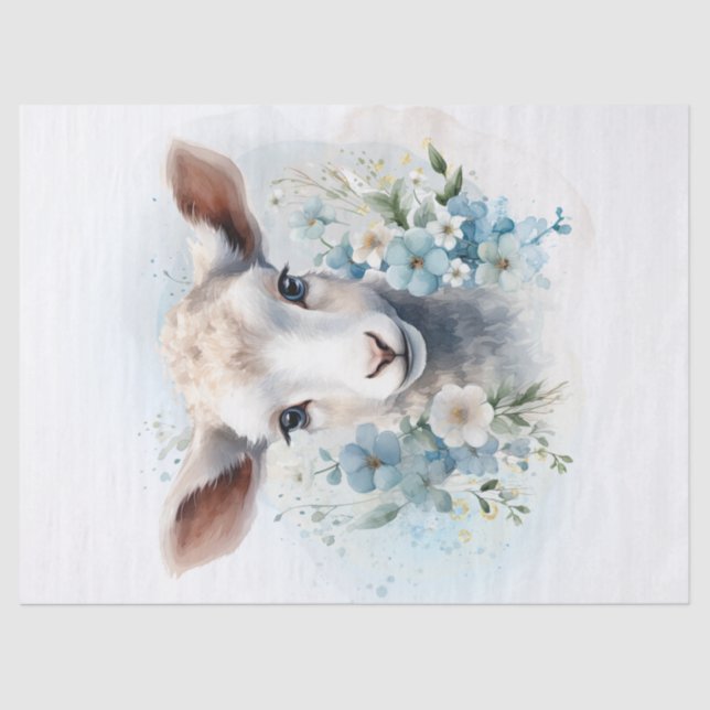 Floral Lamb Sheep Watercolor Tissue Paper (Front)