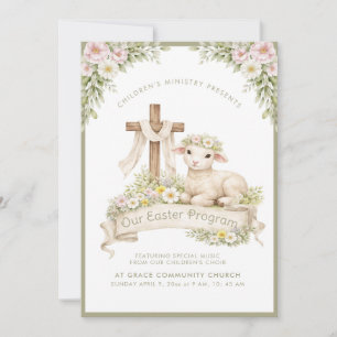 Floral Lamb with Cross   Easter Program Invitation