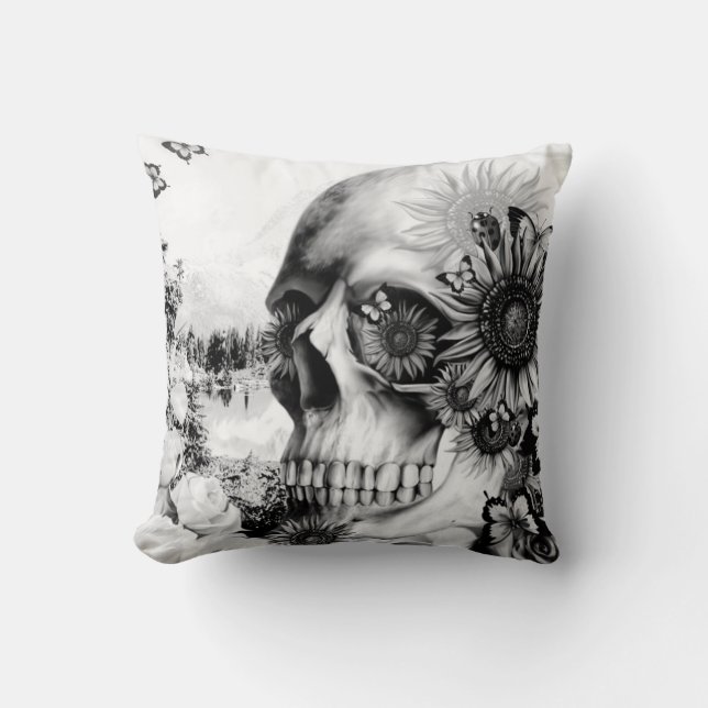 Floral landscape skull cushion (Front)