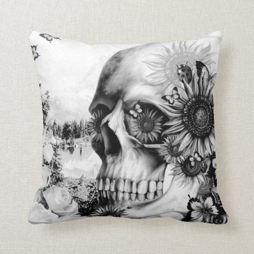Image of Floral landscape skull Cushion