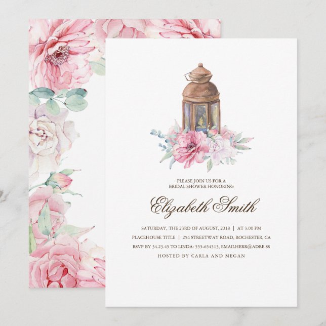 Floral Lantern Bridal Shower Invitation (Front/Back)