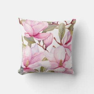 Floral Large Pink Magnolia Flower Throw Pillow