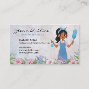 Floral Latina Cleaner Cleaning Service Housekeeper Business Card