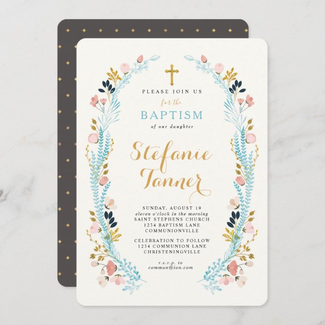 Floral Laurel Baptism Invitation (Front/Back)