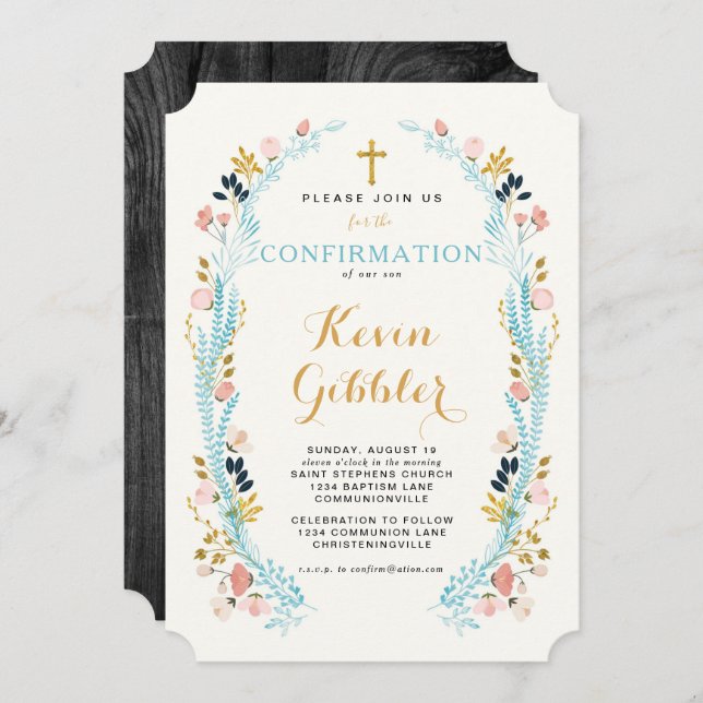 Floral Laurel Confirmation Invitation (Front/Back)