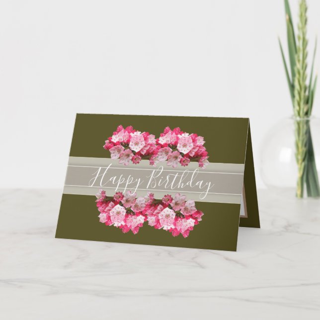 Floral Laurel Flower Bouquet Pink Girl Birthday Card (Front)