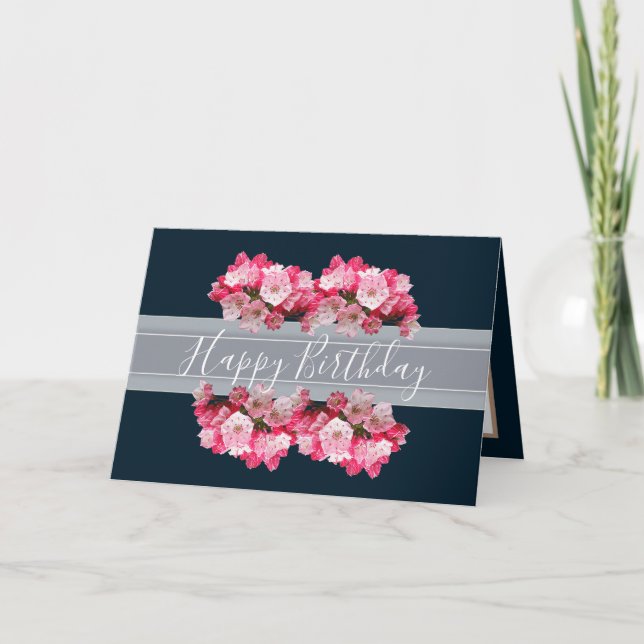 Floral Laurel Flower Bouquet Pink Girl Birthday Card (Front)