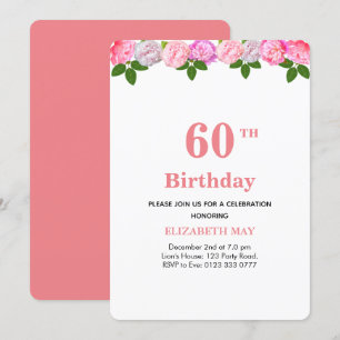 Floral & Laurel Leaves 40th, 60th Birthday Invitation