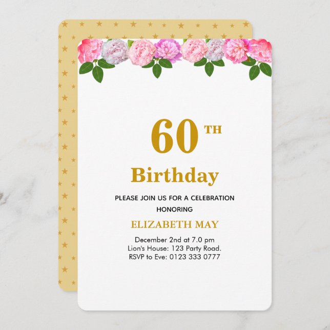 Floral & Laurel Leaves 40th, 60th Birthday Invitation (Front/Back)