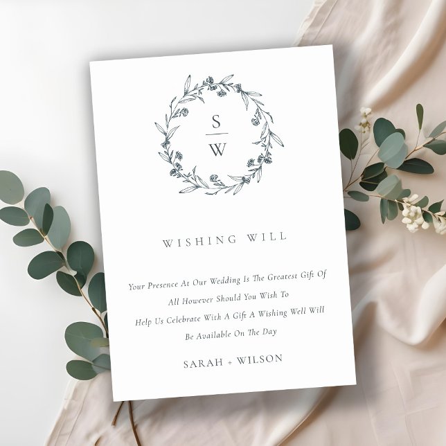 Floral Laurel Wreath Monogram Wedding Wishing Well Enclosure Card (Creator Uploaded)