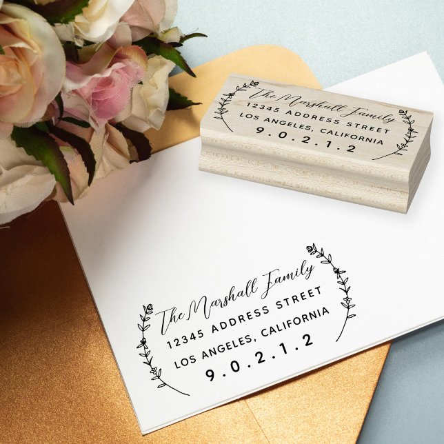 Floral Laurels Personalised Address Rubber Stamp (Creator Uploaded)