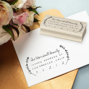 Floral Laurels Personalised Address Rubber Stamp